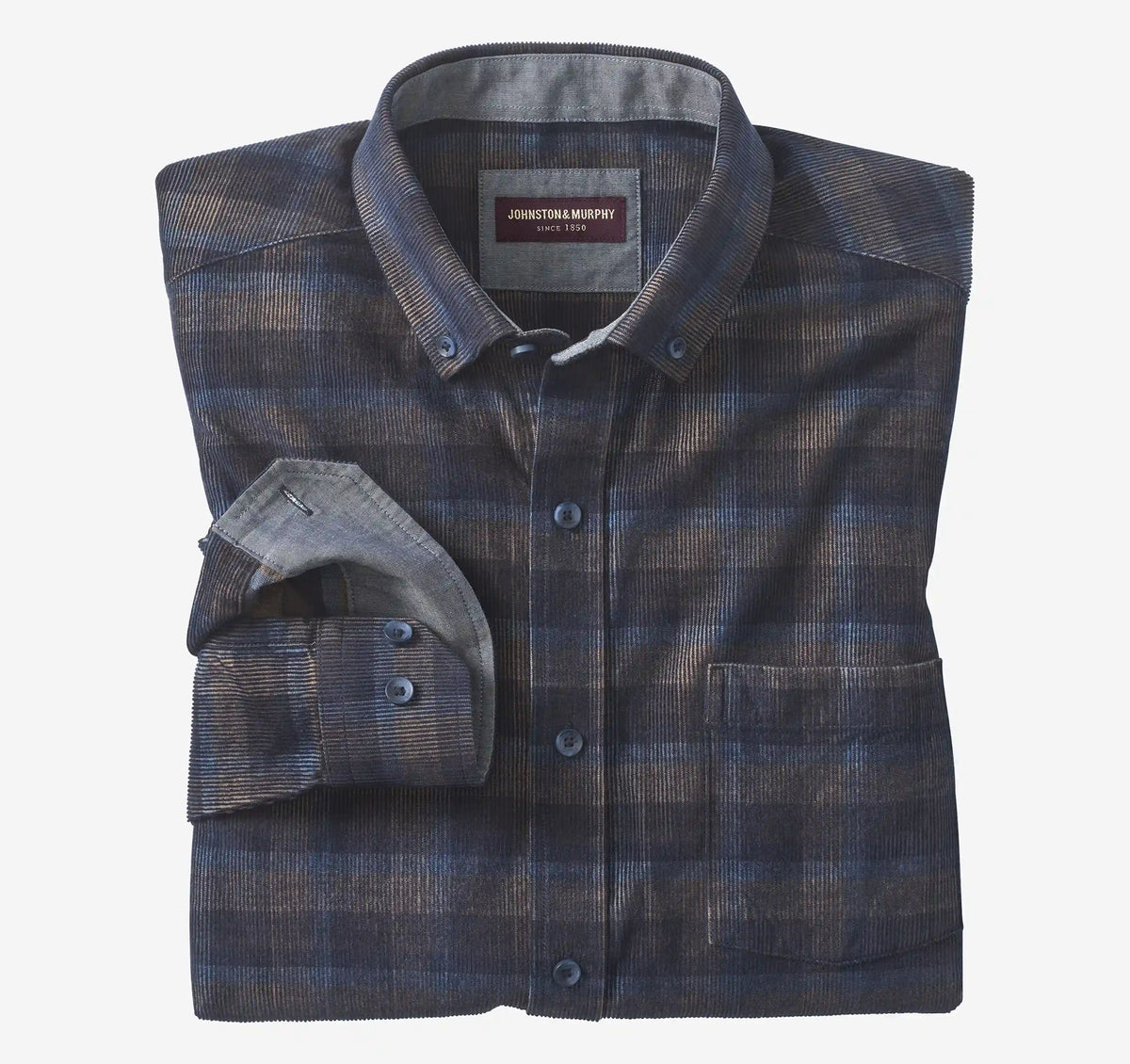 Plaid Corduroy Shirt - Navy/Brown Plaid