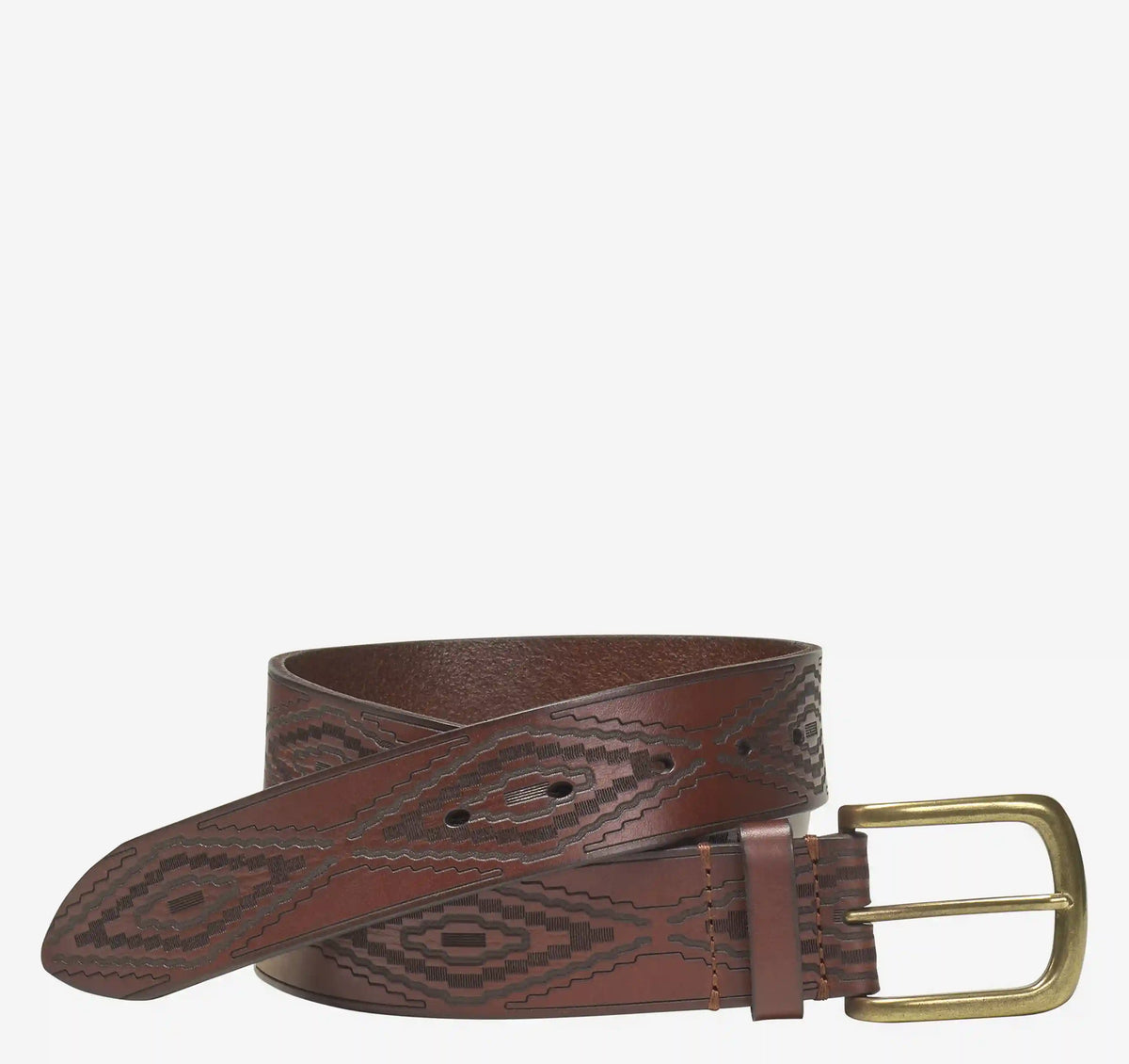 Western Diamond Embossed Leather Belt - Brown