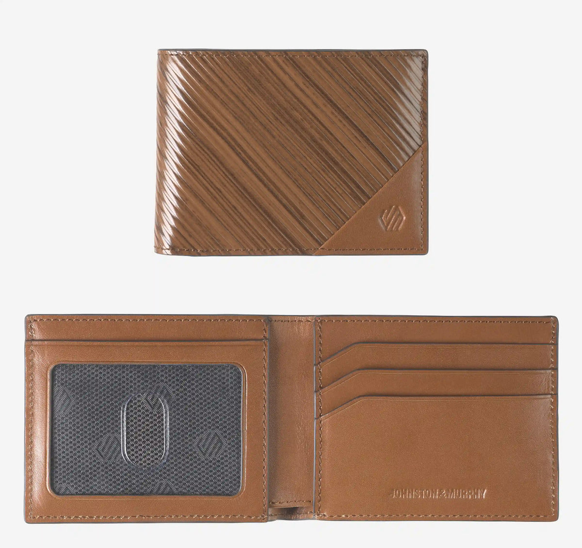 Hudson Diagonal-Etched Billfold Wallet - Tan Multi Full-Grain Leather